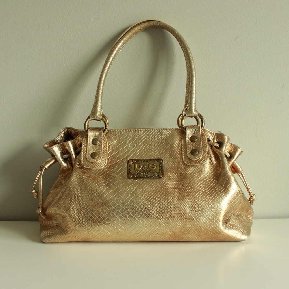 DOLCE & GABBANA Metallic Snakeskin Leather Shoulder Bag